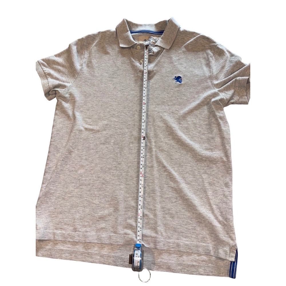 Men's Express Modern‎ Fit Size Medium Gray Royal Blue Short Sleeve Polo Emblem - Picture 3 of 7